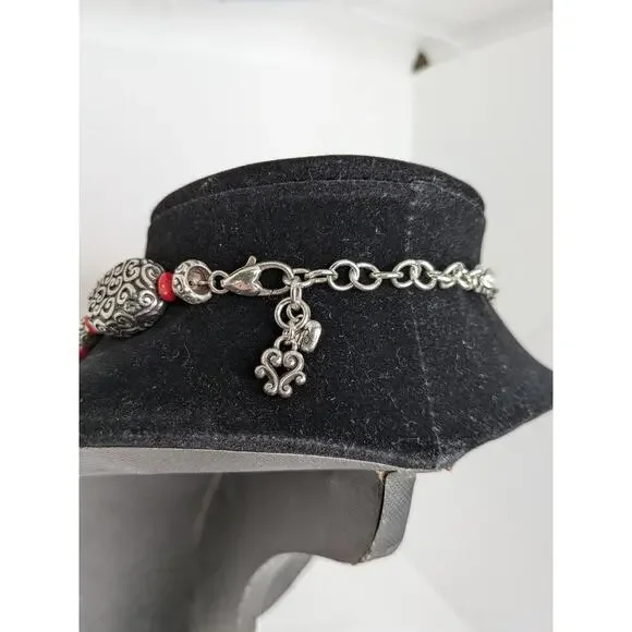 Brighton Red Coral Silver Plated Bead Necklace w/Adjustable Clasp Length 20" - Picture 3 of 6